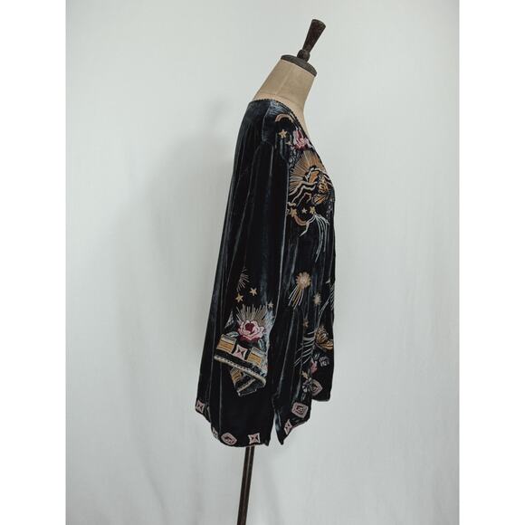 Johnny Was Steel Blue STUNNING Embroidered Velvet Tunic Blouse XL #0052 - Picture 5 of 11